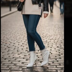 Fashion Nova White Studded Heeled Boots